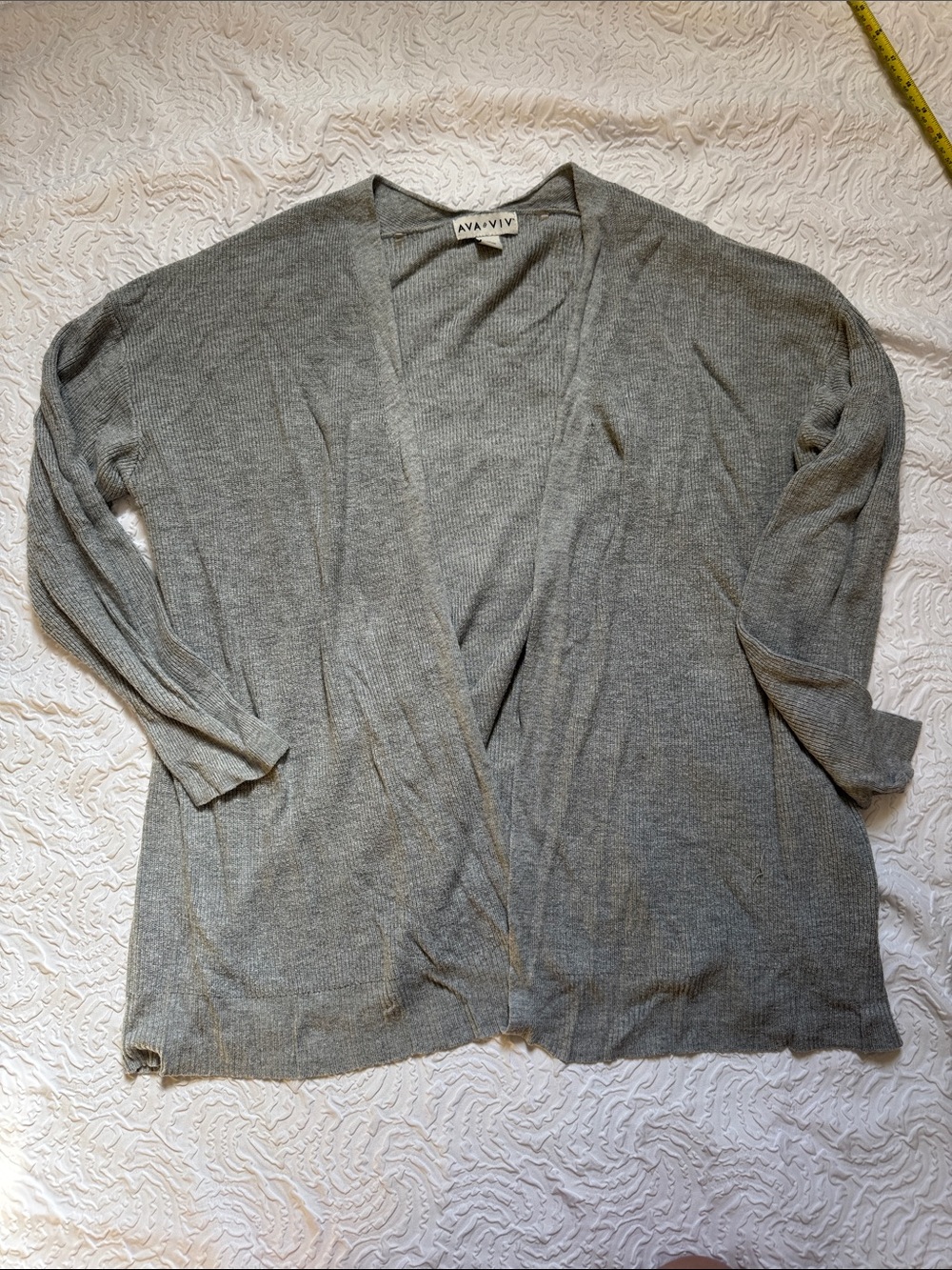 Ava & Viv Light Gray Open-Front Ribbed Cardigan